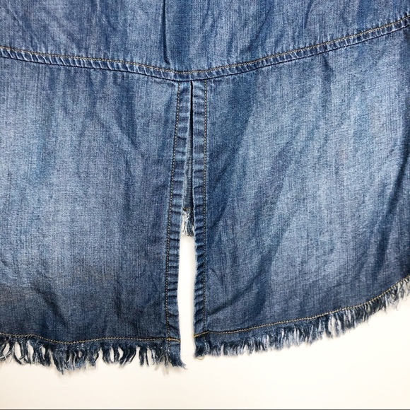 cloth & stone Chambray Raw Hem Button Shirt Blue S - Picture 6 of 11